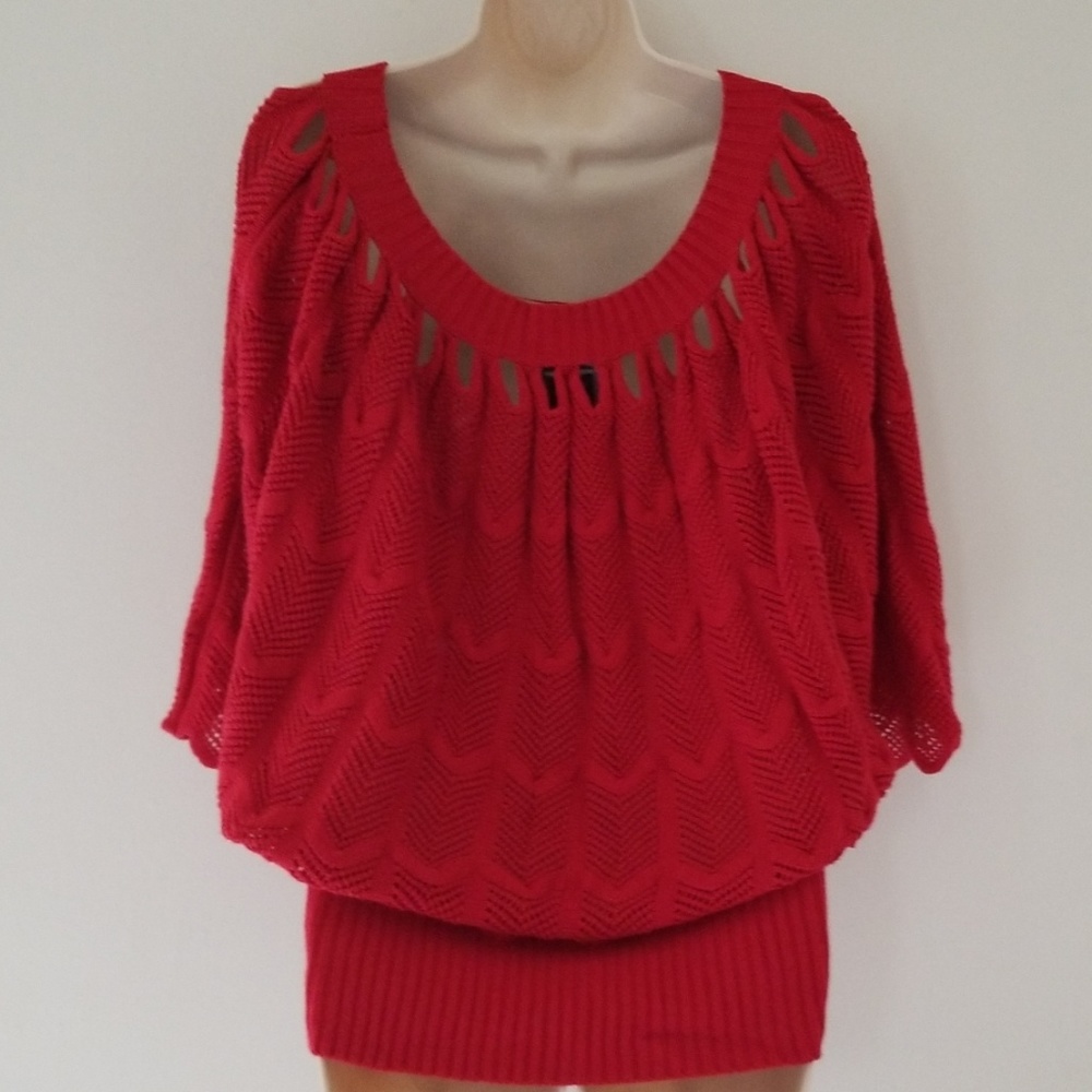 Michelle Nicole Red Scalloped Short Sleeve Sweater - Picture 3 of 8